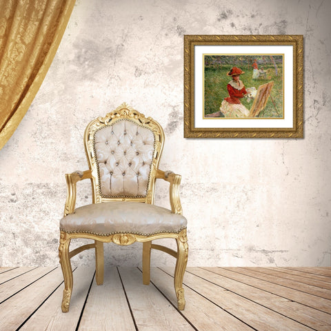 Blanche Hoschede Painting Gold Ornate Wood Framed Art Print with Double Matting by Monet, Claude
