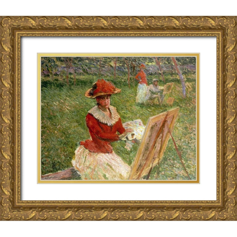 Blanche Hoschede Painting Gold Ornate Wood Framed Art Print with Double Matting by Monet, Claude