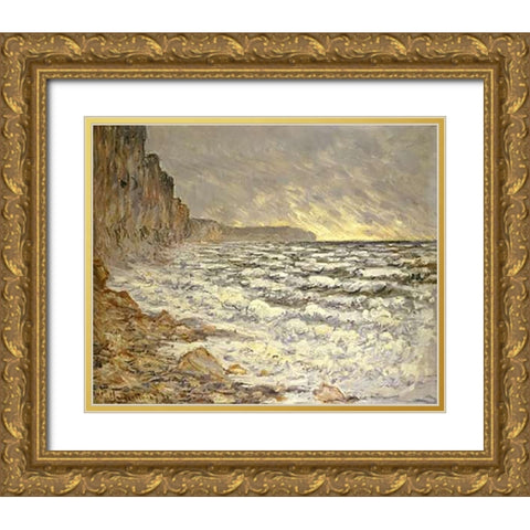 Seafront, Fecamp Gold Ornate Wood Framed Art Print with Double Matting by Monet, Claude