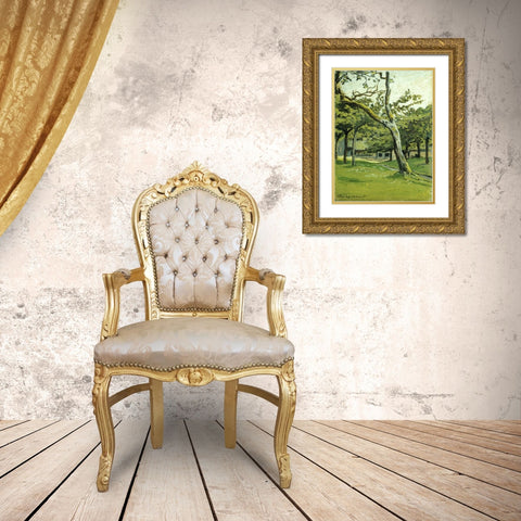 An Orchard Gold Ornate Wood Framed Art Print with Double Matting by Monet, Claude