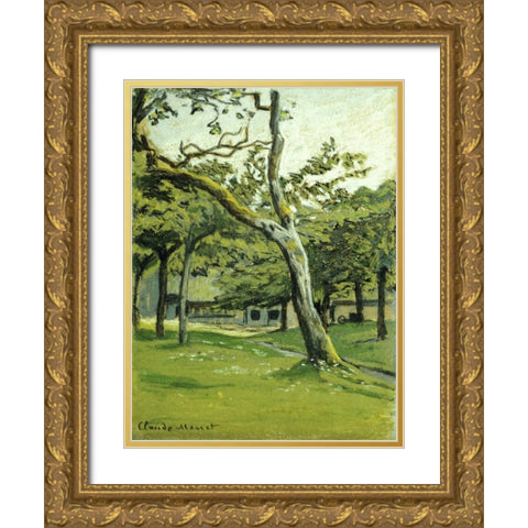 An Orchard Gold Ornate Wood Framed Art Print with Double Matting by Monet, Claude