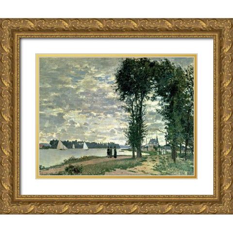 The Banks of The Seine at Argenteuil Gold Ornate Wood Framed Art Print with Double Matting by Monet, Claude
