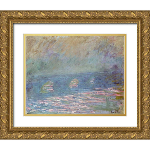 Waterloo Bridge Gold Ornate Wood Framed Art Print with Double Matting by Monet, Claude