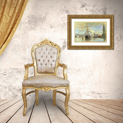 The Seine at Rouen Gold Ornate Wood Framed Art Print with Double Matting by Monet, Claude