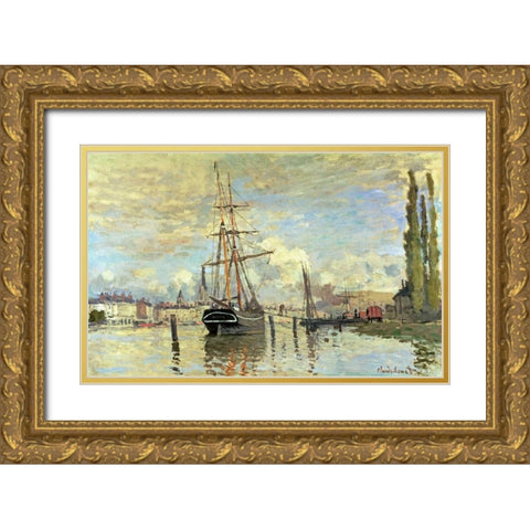 The Seine at Rouen Gold Ornate Wood Framed Art Print with Double Matting by Monet, Claude