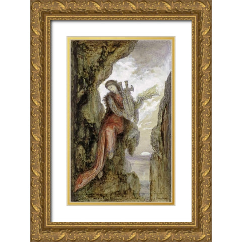 Sappho On The Cliff Gold Ornate Wood Framed Art Print with Double Matting by Moreau, Gustave