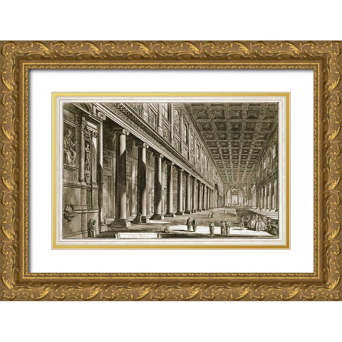 Interior of The Basilica of S. Maria Maggiore, Rome Gold Ornate Wood Framed Art Print with Double Matting by Piranesi, Giovanni Battista
