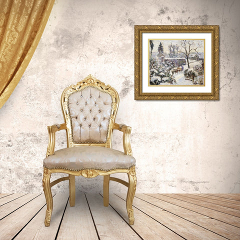 Snow at Montfoucault Gold Ornate Wood Framed Art Print with Double Matting by Pissarro, Camille
