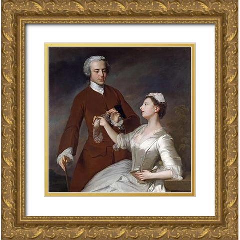Portrait of Sir Edward and Lady Turner Gold Ornate Wood Framed Art Print with Double Matting by Ramsay, Allan