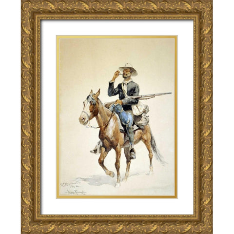 A Mounted Infantryman Gold Ornate Wood Framed Art Print with Double Matting by Remington, Frederic