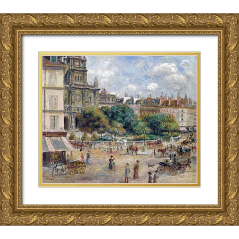 Place De La Trinite Gold Ornate Wood Framed Art Print with Double Matting by Renoir, Pierre-Auguste