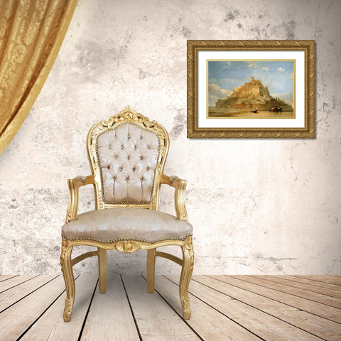 Mont St Michel From The Sands Gold Ornate Wood Framed Art Print with Double Matting by Roberts, David