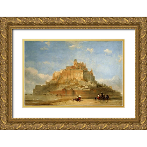 Mont St Michel From The Sands Gold Ornate Wood Framed Art Print with Double Matting by Roberts, David