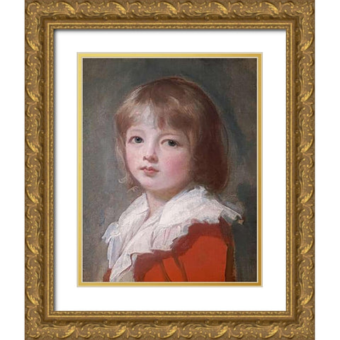 Portrait of a Boy Gold Ornate Wood Framed Art Print with Double Matting by Romney, George