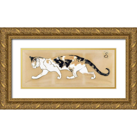 The Cat Gold Ornate Wood Framed Art Print with Double Matting by Steinlen, Theophile