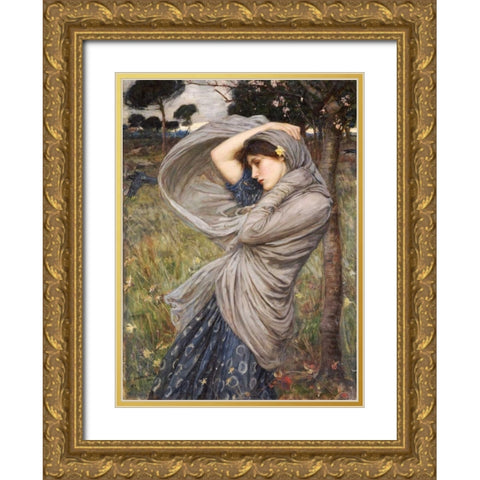 Boreas Gold Ornate Wood Framed Art Print with Double Matting by Waterhouse, John William