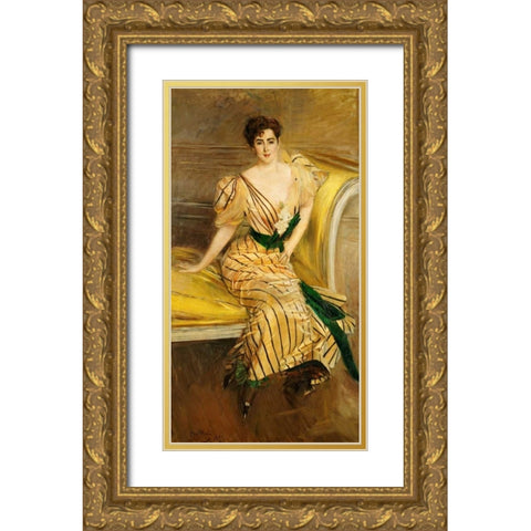 Portrait of Madame Josephina Alvear De Errazuriz Gold Ornate Wood Framed Art Print with Double Matting by Boldini, Giovanni