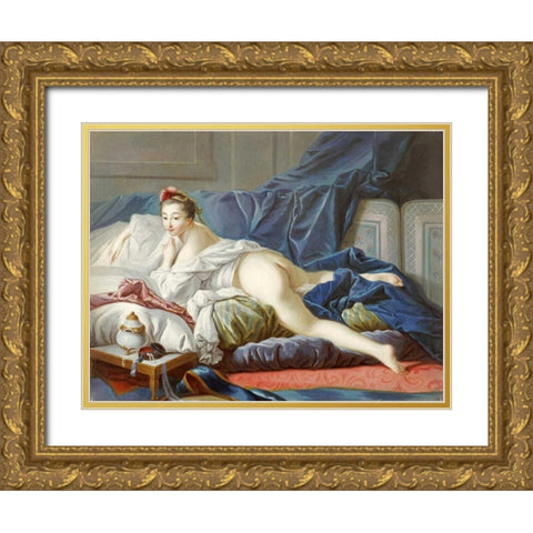 LOdalisque Brune Gold Ornate Wood Framed Art Print with Double Matting by Boucher, Francois