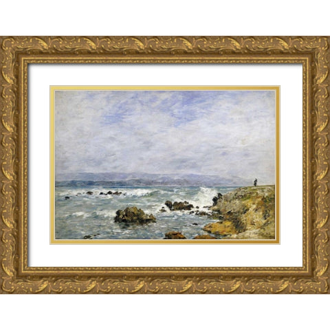 Antibes, La Pointe De Lilette Gold Ornate Wood Framed Art Print with Double Matting by Boudin, Eugene