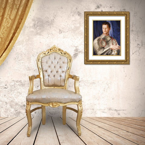 Portrait of Duke Cosimo I De Medici Gold Ornate Wood Framed Art Print with Double Matting by Bronzino, Agnolo