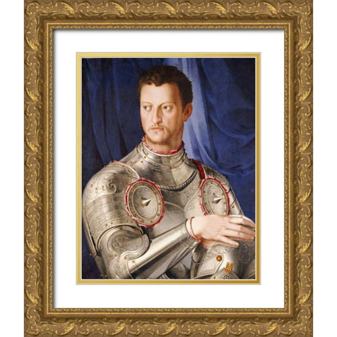 Portrait of Duke Cosimo I De Medici Gold Ornate Wood Framed Art Print with Double Matting by Bronzino, Agnolo