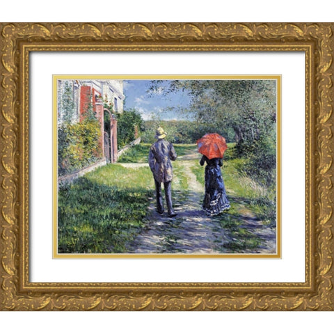 The Path Uphill Gold Ornate Wood Framed Art Print with Double Matting by Caillebotte, Gustave
