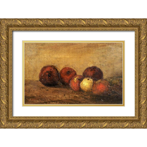 Apples Gold Ornate Wood Framed Art Print with Double Matting by Courbet, Gustave