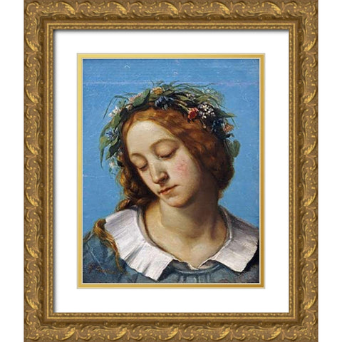 Ophelia (La Fiancee de La Mort) Gold Ornate Wood Framed Art Print with Double Matting by Courbet, Gustave
