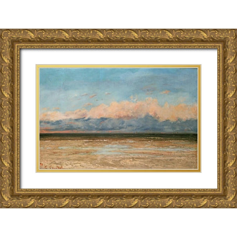 The Sea at Palavas Gold Ornate Wood Framed Art Print with Double Matting by Courbet, Gustave