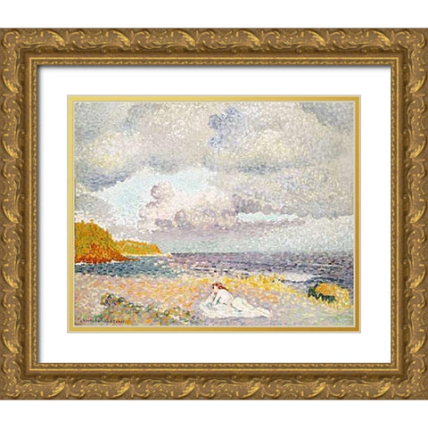 Before The Thunderstorm (The Bather) Gold Ornate Wood Framed Art Print with Double Matting by Cross, Henri Edmond