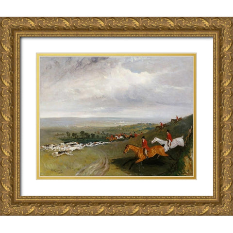 Full Cry Gold Ornate Wood Framed Art Print with Double Matting by Davis, Robert Barrett