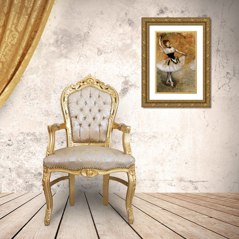 Dancer With a Tambourine Gold Ornate Wood Framed Art Print with Double Matting by Degas, Edgar