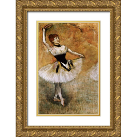 Dancer With a Tambourine Gold Ornate Wood Framed Art Print with Double Matting by Degas, Edgar