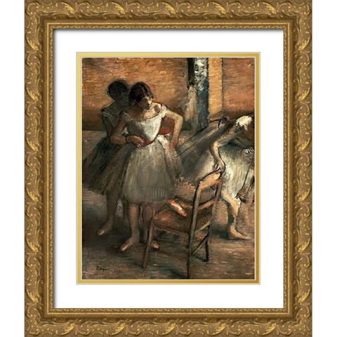 Dancers Gold Ornate Wood Framed Art Print with Double Matting by Degas, Edgar