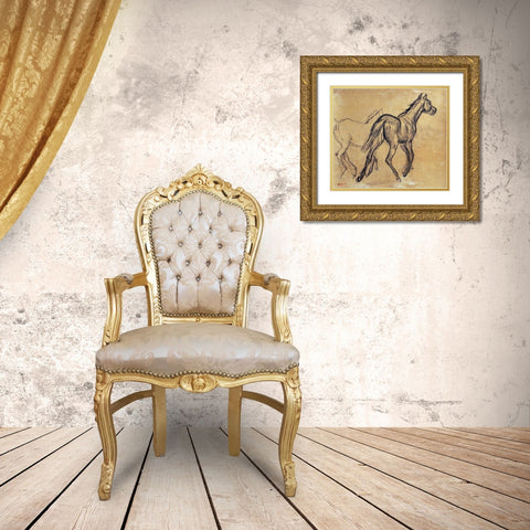 Horses Gold Ornate Wood Framed Art Print with Double Matting by Degas, Edgar