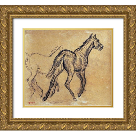 Horses Gold Ornate Wood Framed Art Print with Double Matting by Degas, Edgar
