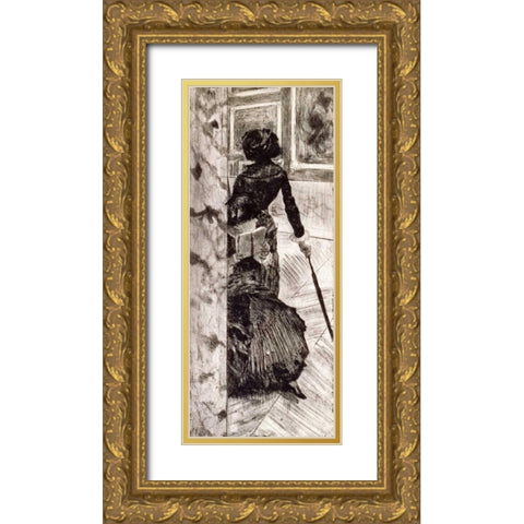 Mary Cassatt at the Louvre Gold Ornate Wood Framed Art Print with Double Matting by Degas, Edgar