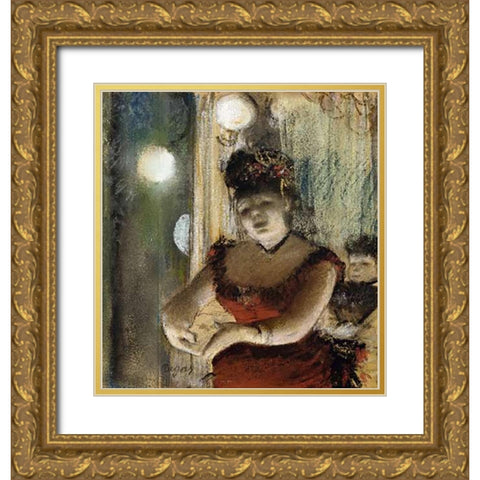 Singer In a Cafe Gold Ornate Wood Framed Art Print with Double Matting by Degas, Edgar