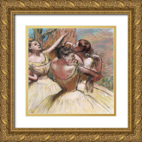 Three Dancers Gold Ornate Wood Framed Art Print with Double Matting by Degas, Edgar