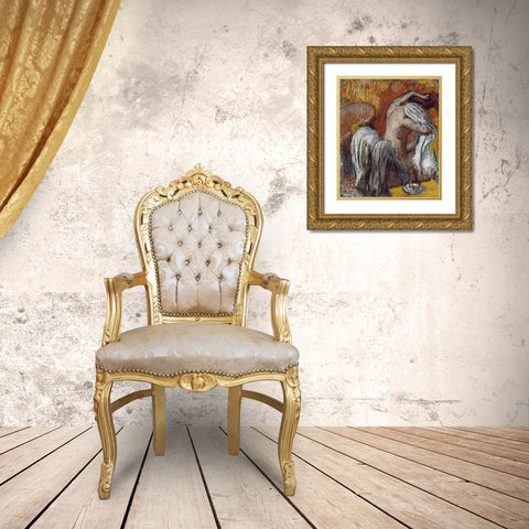 Woman Drying Herself Gold Ornate Wood Framed Art Print with Double Matting by Degas, Edgar
