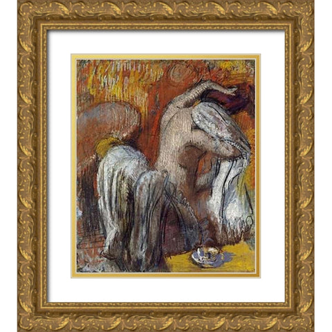 Woman Drying Herself Gold Ornate Wood Framed Art Print with Double Matting by Degas, Edgar