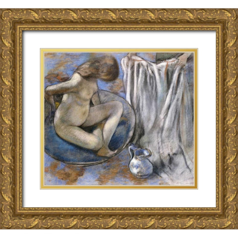 Woman In The Tub Gold Ornate Wood Framed Art Print with Double Matting by Degas, Edgar