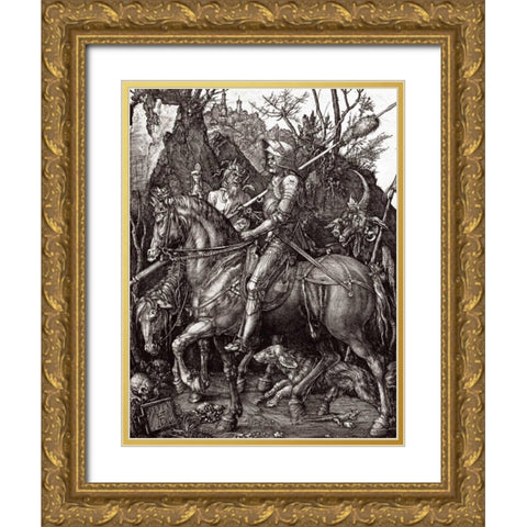 Knight, Death and The Devil Gold Ornate Wood Framed Art Print with Double Matting by Durer, Albrecht