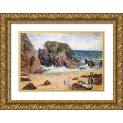 Cows On The Seashore Gold Ornate Wood Framed Art Print with Double Matting by Gauguin, Paul