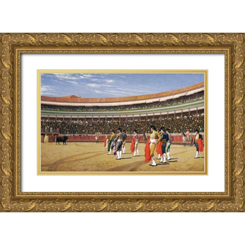 The Entry of The Bull Gold Ornate Wood Framed Art Print with Double Matting by Gerome, Jean Leon