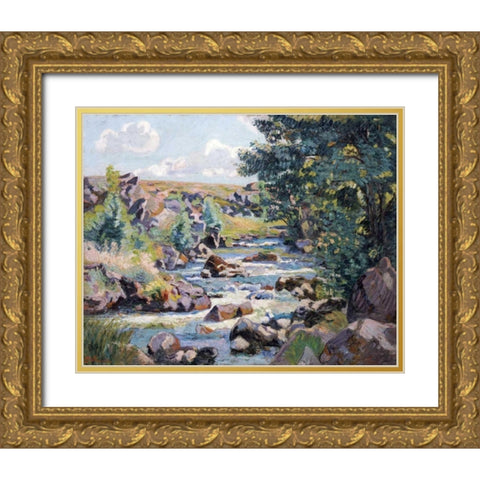 Pontgibaud Countryside Gold Ornate Wood Framed Art Print with Double Matting by Guillaumin, Armand