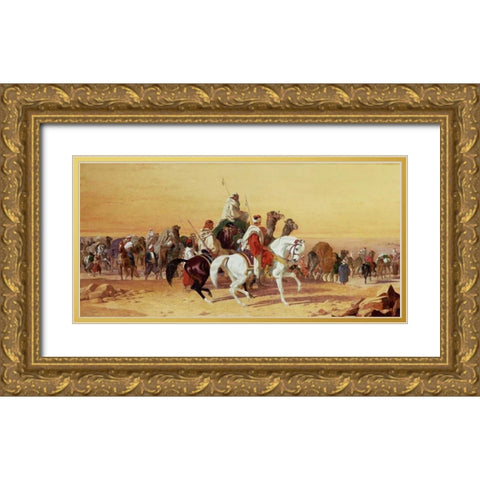 An Arab Caravan Gold Ornate Wood Framed Art Print with Double Matting by Herring, John Frederick