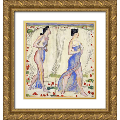 Die Cempfindung I: Study Gold Ornate Wood Framed Art Print with Double Matting by Hodler, Ferdinand
