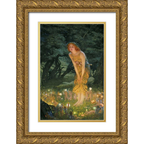 Midsummer Eve Gold Ornate Wood Framed Art Print with Double Matting by Hughes, Edward Robert