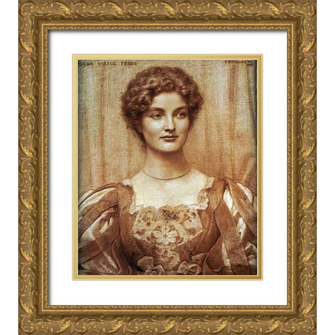 Portrait of Hilda Virtue Tebbs Gold Ornate Wood Framed Art Print with Double Matting by Hughes, Edward Robert